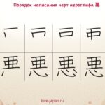Правильный порядок написания японского иероглифа 悪.