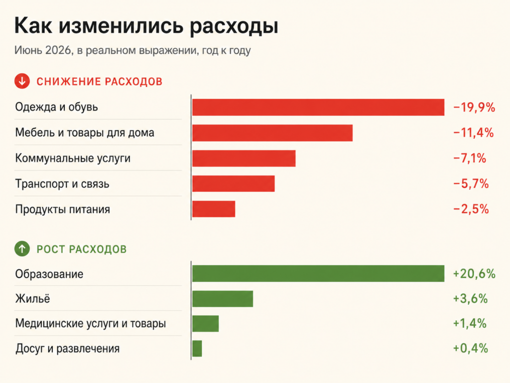 График изменения реальных расходов японских домохозяйств по категориям в июне 2026 года