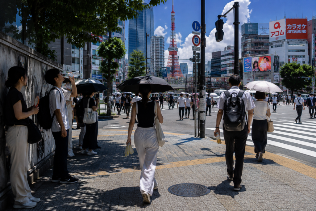 Жаркий летний день в Токио во время высокой тепловой нагрузки