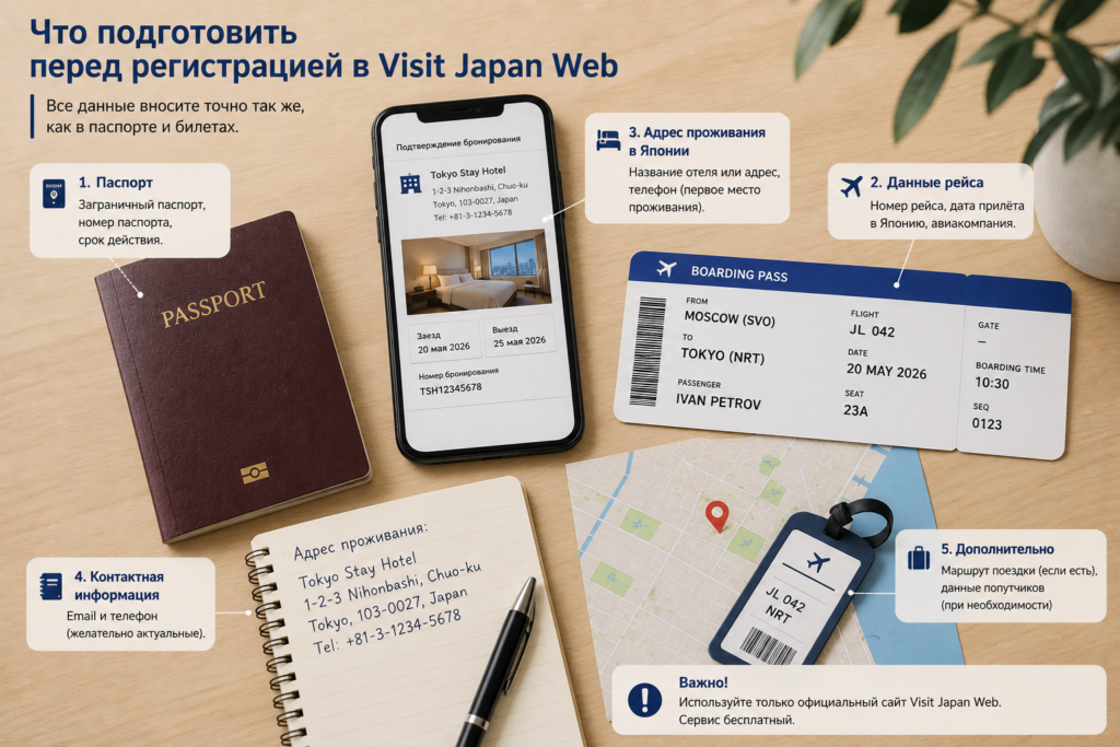 Документы и данные для регистрации в Visit Japan Web