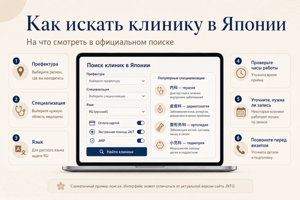 Как искать клинику в Японии через официальный медицинский поиск