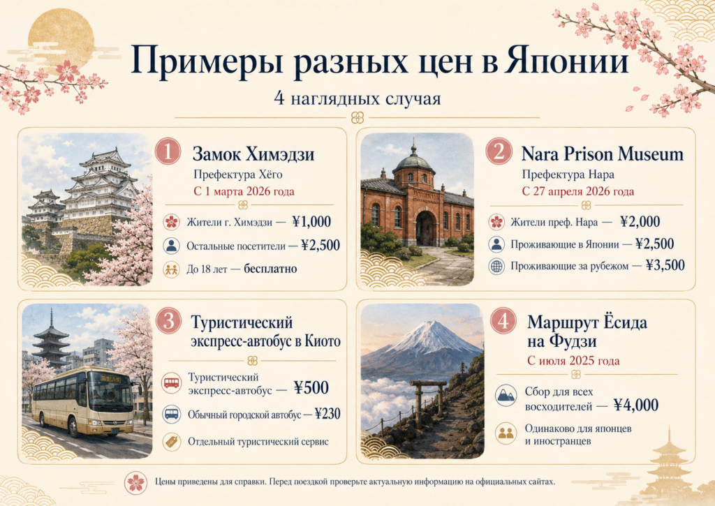 Примеры разных цен в Японии: Химэдзи, Нара, Киото и Фудзи