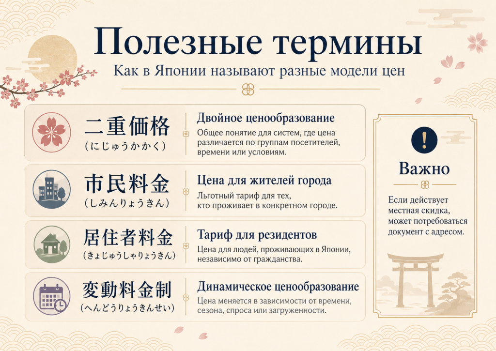 Японские термины о двойных ценах и тарифах для резидентов