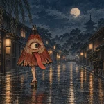 Каса-обакэ — одноглазый японский ёкай-зонтик на одной ноге.
